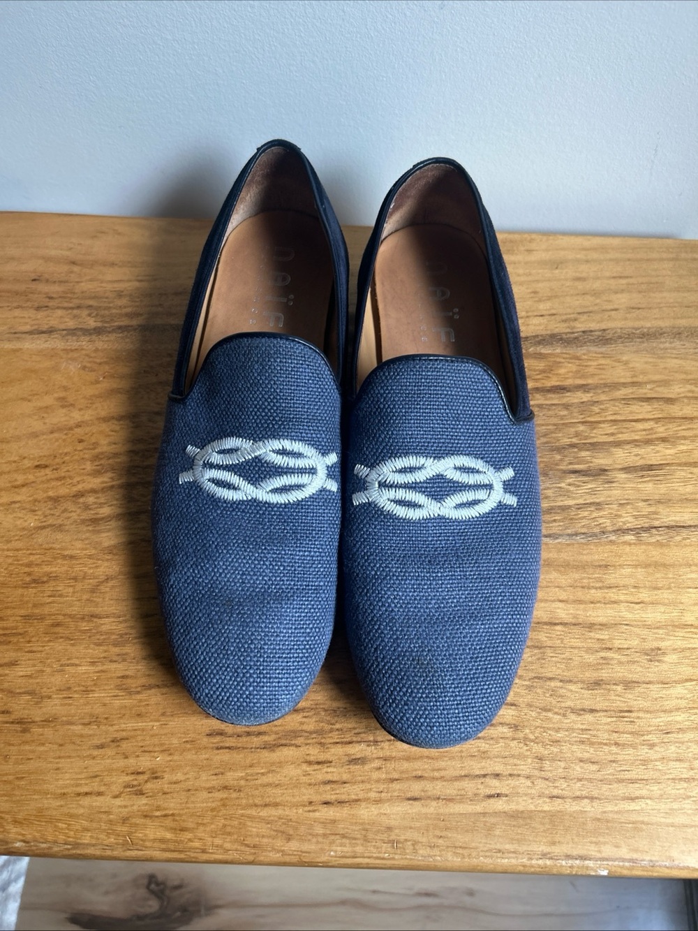 Men's Navy Embroidered Slip-On Loafers